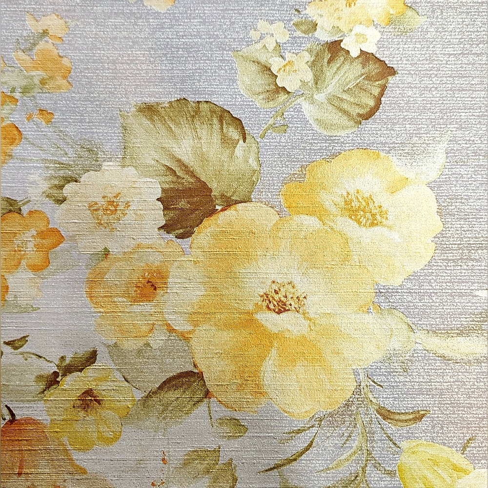 Gorgeous Silver and Yellow Gold Floral MCM Vintage Vynl Wallpaper